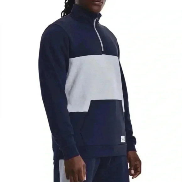 Under Armour UA Playback Fleece 1/4 Zip Navy/Gray Size:Medium - Picture 3 of 15